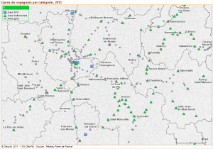 la localisation des gares de voyageurs en Rhône-Alpes